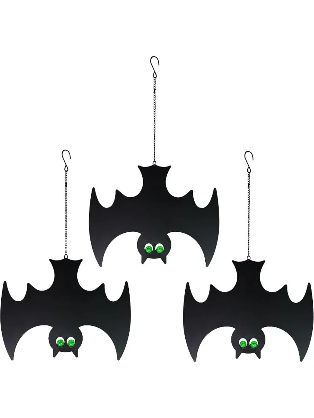 3PCS Metal Bats Hanging Decor Halloween Glowing Eyes Waterproof Patio Balcony